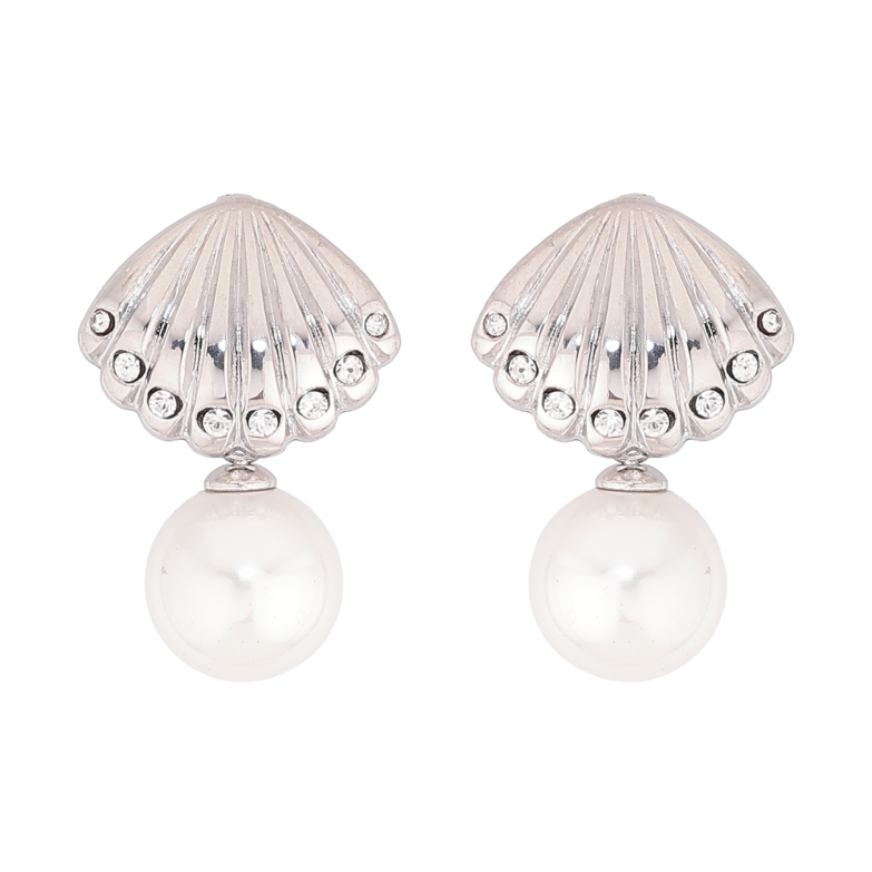 Сережки Нержавіюча сталь пусети "Мушля з перлинами" фото №1