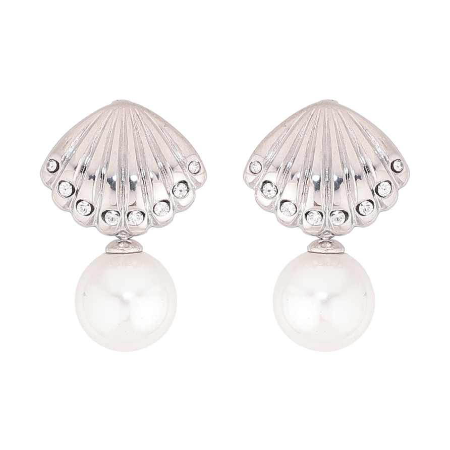 Серьги Нержавеющая сталь пусеты "Ракушки с жемчужинами" фото №1