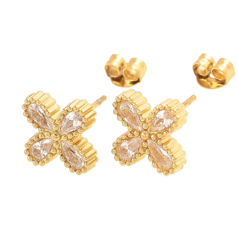 Сережки Нержавіюча сталь пусети "Кристальні квіточки" фото №1 Сережки Нержавіюча сталь пусети "Кристальні квіточки" фото №1