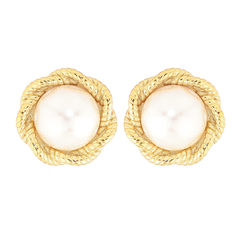 Серьги Нержавеющая сталь пусеты "Цветочки с жемчужинами" фото №1