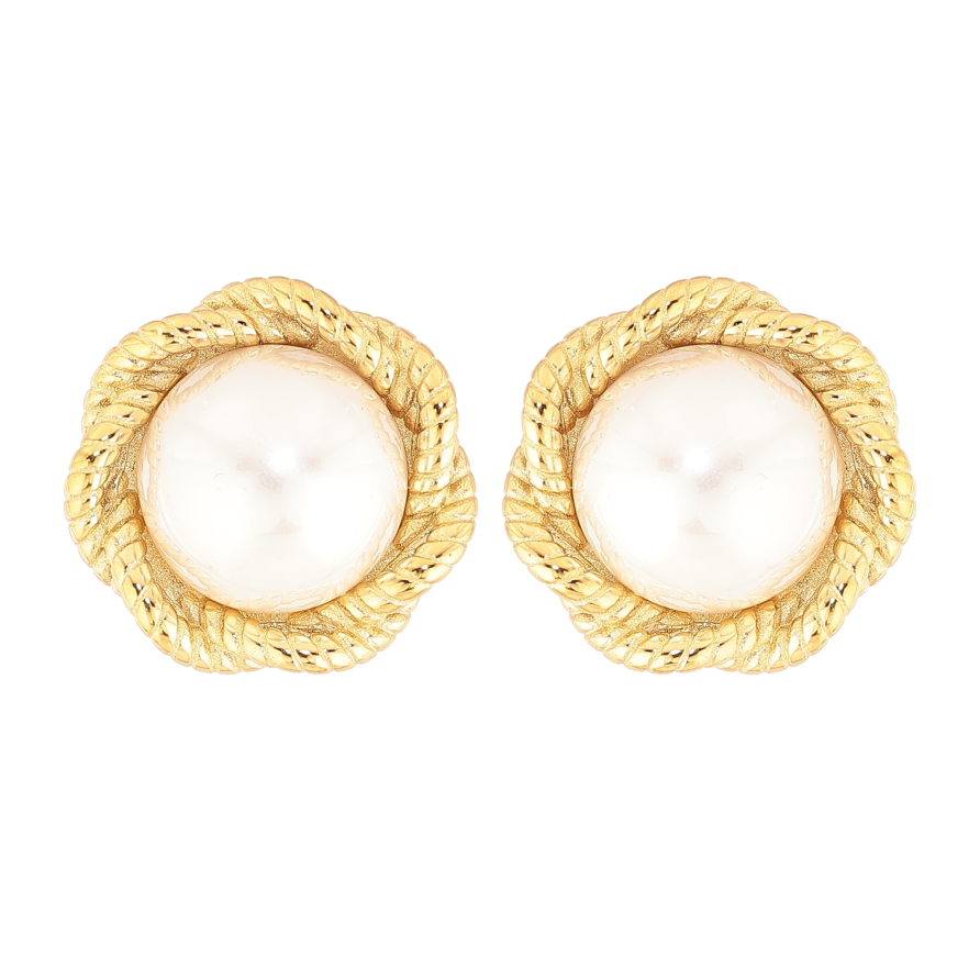 Сережки Нержавіюча сталь пусети "Квіточки з перлинами" фото №1