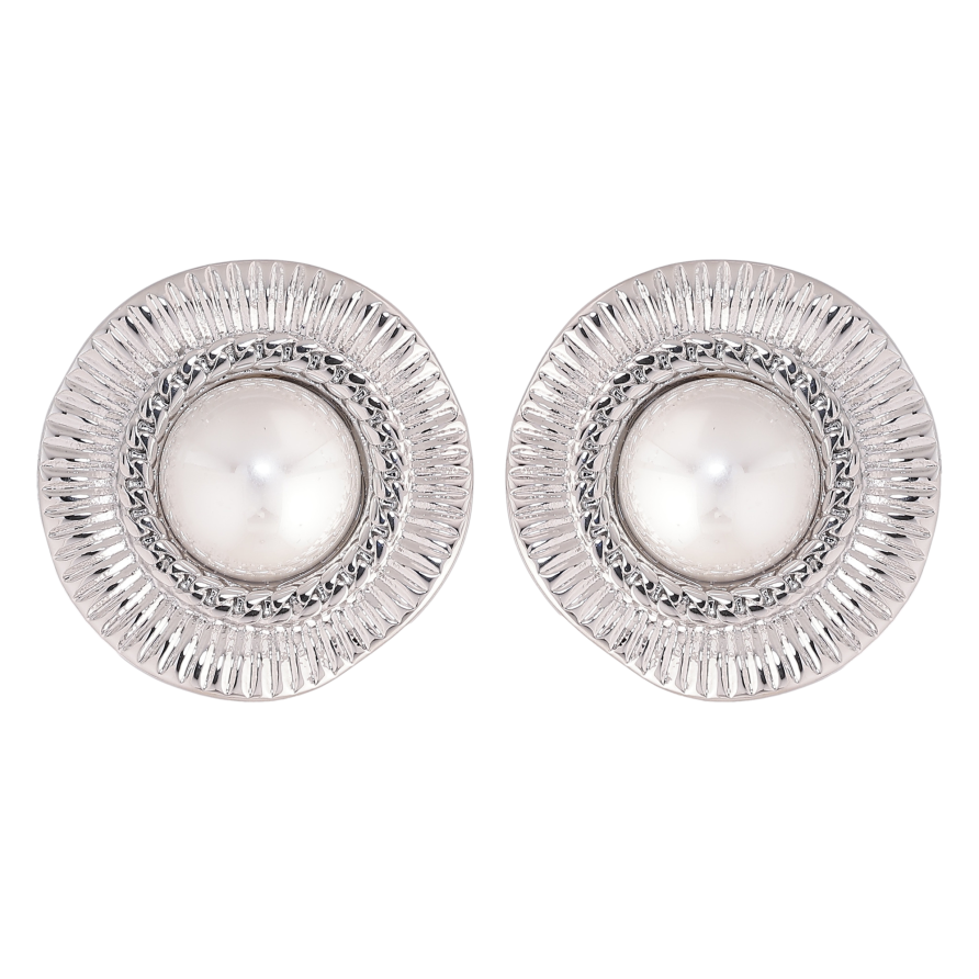 Серьги Нержавеющая сталь пусеты "Цветочки с жемчужинами" фото №1