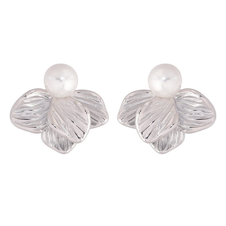 Серьги Нержавеющая сталь пусеты "Цветочки с жемчужинами" фото №12