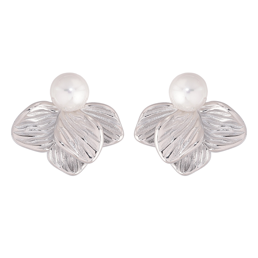 Серьги Нержавеющая сталь пусеты "Цветочки с жемчужинами" фото №1
