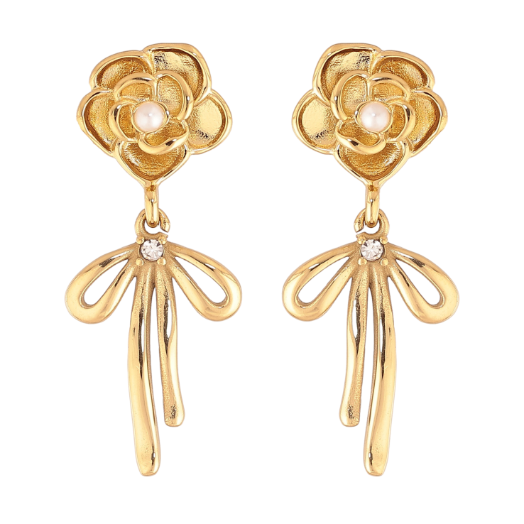 Сережки Нержавіюча сталь пусети "Квіточки з бантами" фото №5