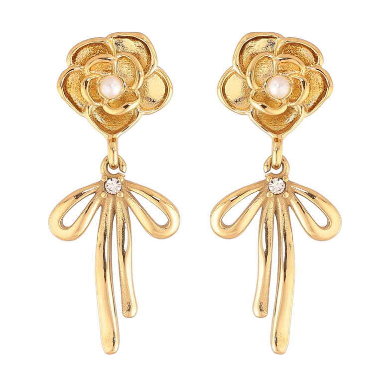 Сережки Нержавіюча сталь пусети "Квіточки з бантами" фото №4