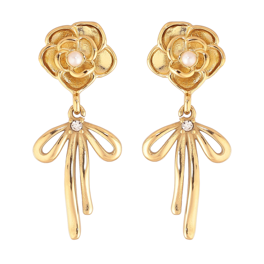 Сережки Нержавіюча сталь пусети "Квіточки з бантами" фото №1