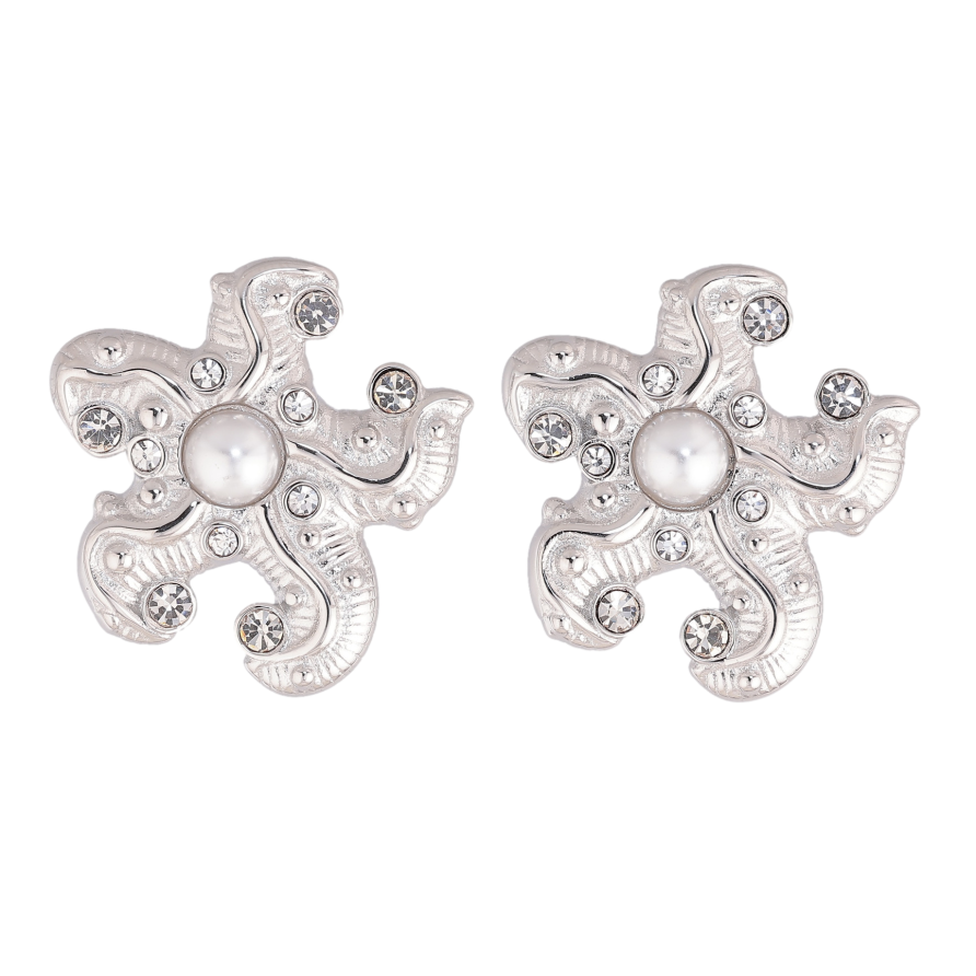 Серьги Нержавеющая сталь пусеты "Морские звезды" фото №1