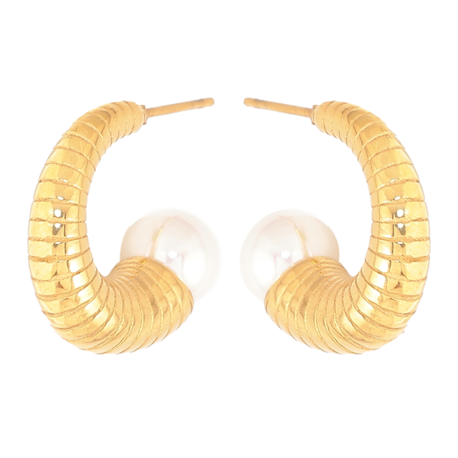 Сережки Нержавіюча сталь пусети "Дуги з перлинами" фото №1 Сережки Нержавіюча сталь пусети "Дуги з перлинами" фото №1