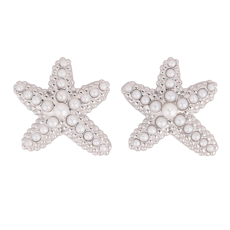 Серьги Нержавеющая сталь пусеты "Морские звезды с жемчужинами" фото №15