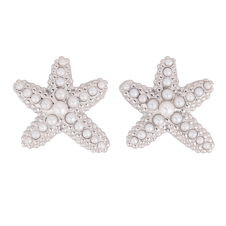 Серьги Нержавеющая сталь пусеты "Морские звезды с жемчужинами" фото №1
