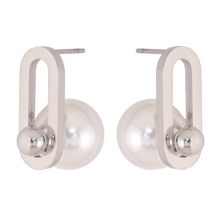 Сережки Нержавіюча сталь пусети "Візерунок з перлинами" фото №4