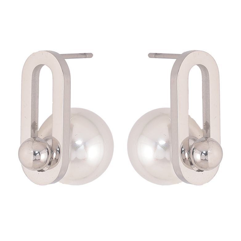 Сережки Нержавіюча сталь пусети "Візерунок з перлинами" фото №5