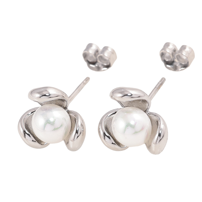 Сережки Нержавіюча сталь пусети "Квіточки з перлинами" фото №1 Сережки Нержавіюча сталь пусети "Квіточки з перлинами" фото №1