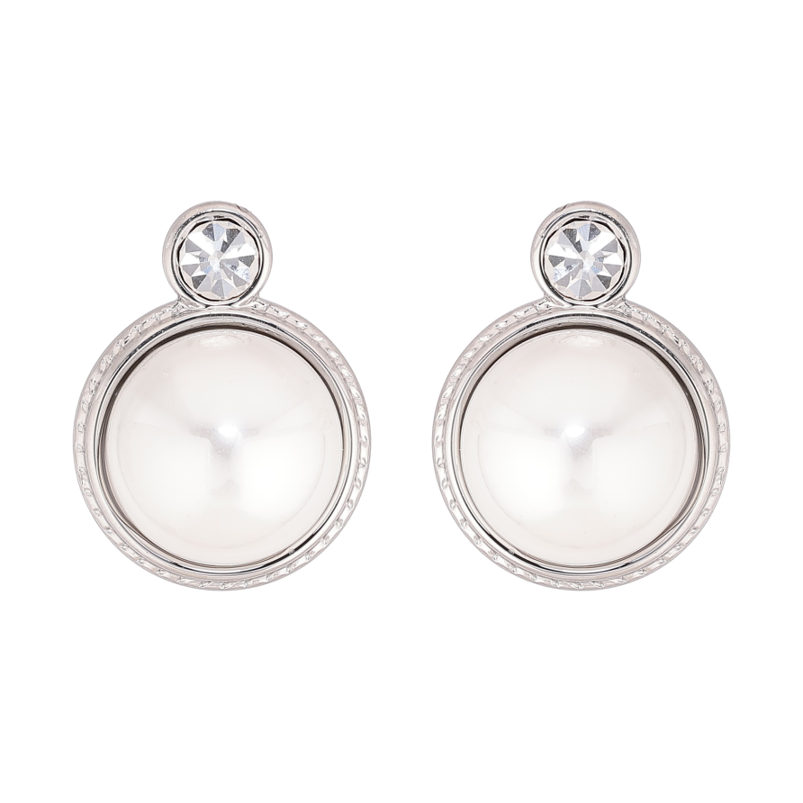 Серьги Нержавеющая сталь пусеты "Кристалл с жемчужиной" фото №1