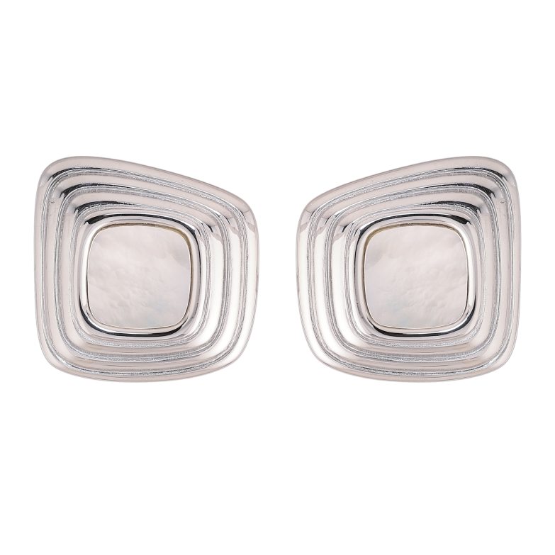 Серьги Нержавеющая сталь пусеты "Узор с перламутровыми вставками" фото №1