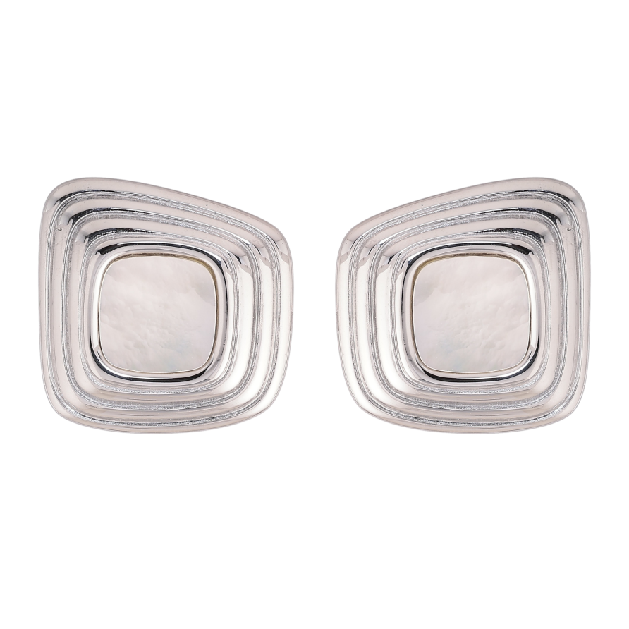 Серьги Нержавеющая сталь пусеты "Узор с перламутровыми вставками" фото №1