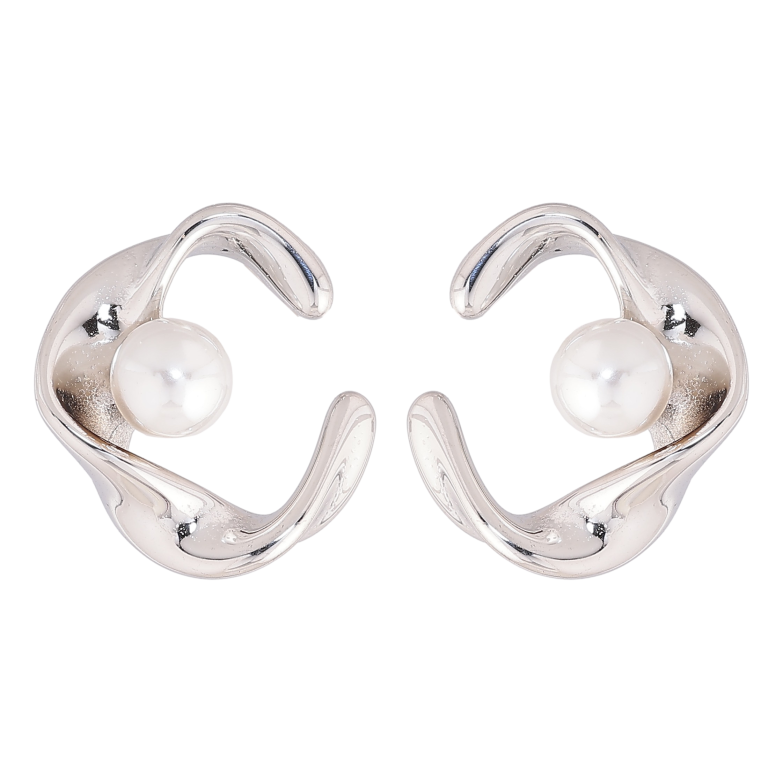 Сережки Нержавіюча сталь пусети "Візерунок з перлинами" фото №5