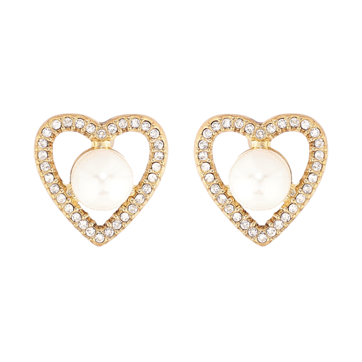 Сережки Нержавіюча сталь пусети "Сердечки з перлинами" фото №10