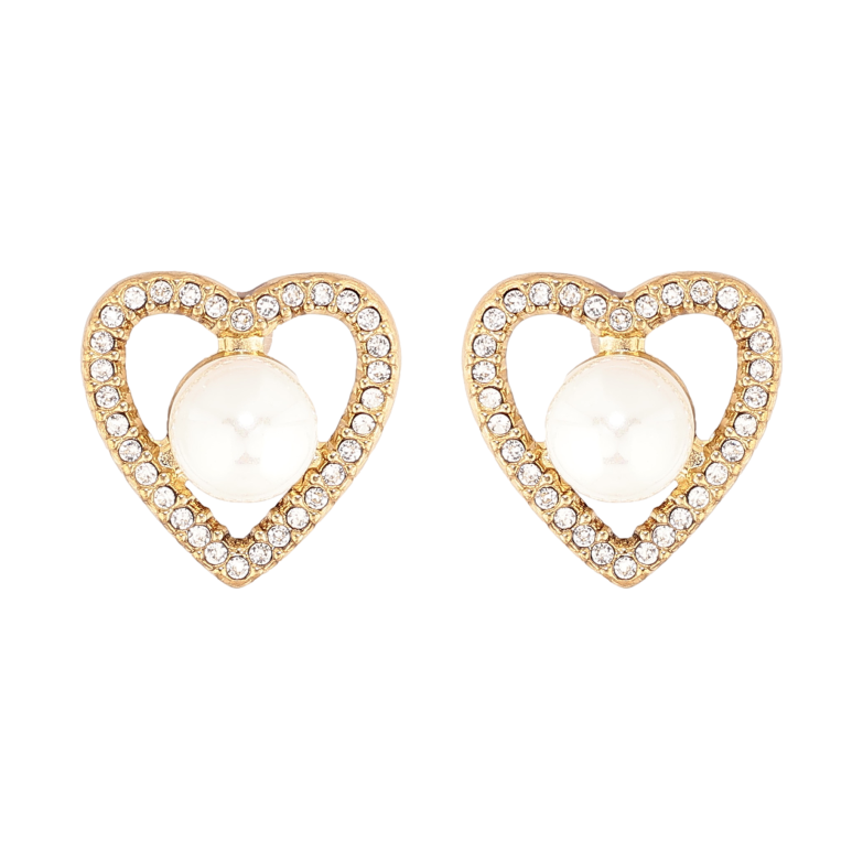 Сережки Нержавіюча сталь пусети "Сердечки з перлинами" фото №1