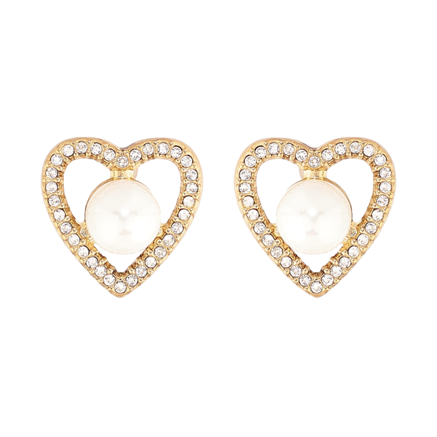 Сережки Нержавіюча сталь пусети "Сердечки з перлинами" фото №1