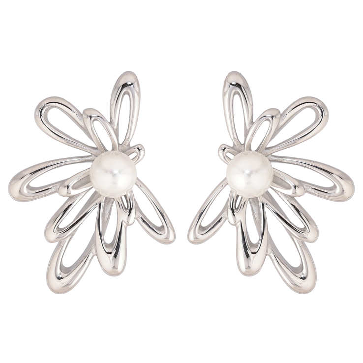 Сережки Нержавіюча сталь пусети "Квіточки з перлинами" фото №8