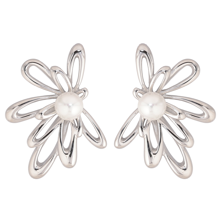 Серьги Нержавеющая сталь пусеты "Цветочки с жемчужинами" фото №1