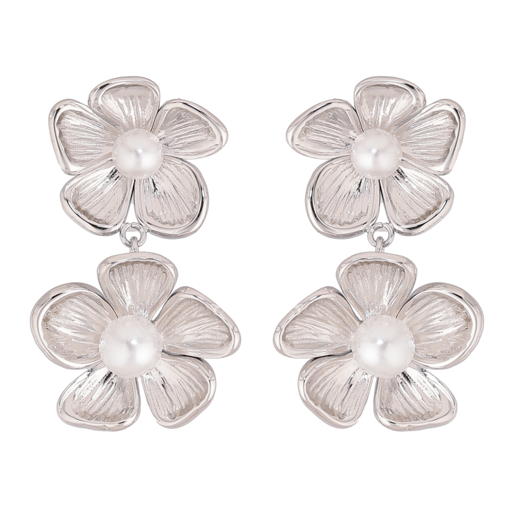 Серьги Нержавеющая сталь пусеты "Цветочки с жемчужинами" фото №23