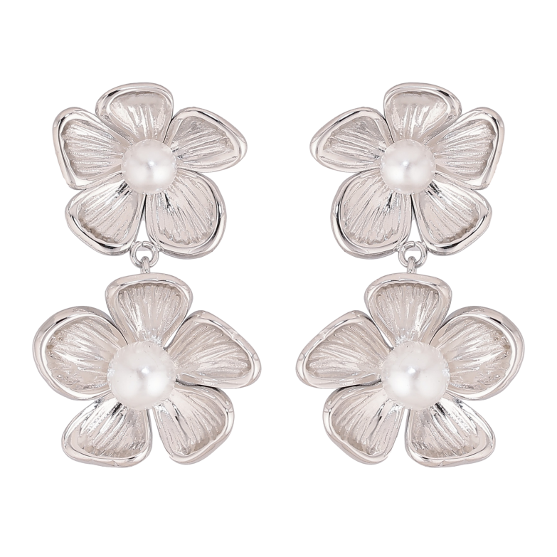 Серьги Нержавеющая сталь пусеты "Цветочки с жемчужинами" фото №1