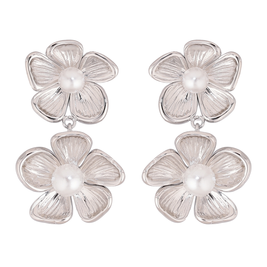 Серьги Нержавеющая сталь пусеты "Цветочки с жемчужинами" фото №1