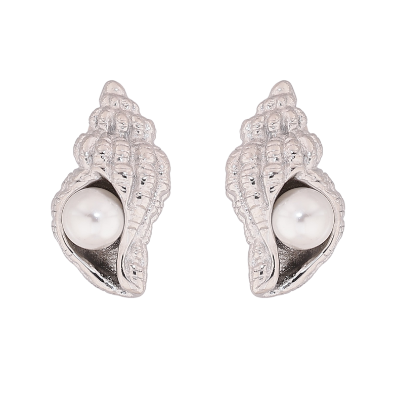 Серьги Нержавеющая сталь пусеты "Ракушки с жемчужинами" фото №2