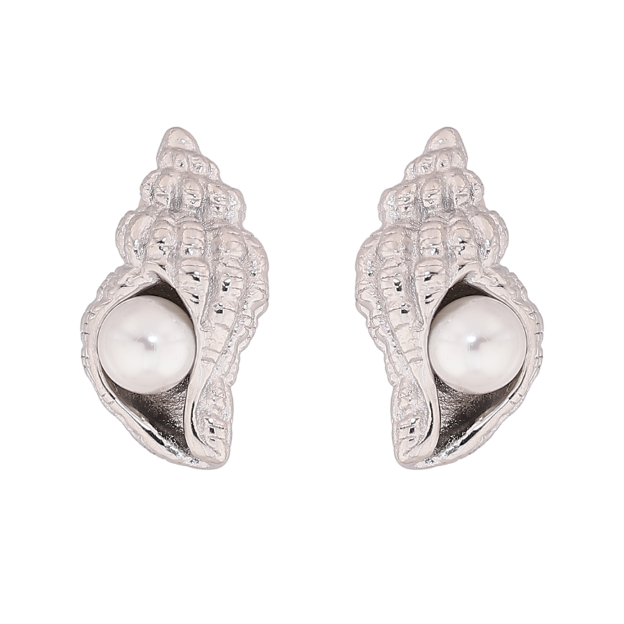 Серьги Нержавеющая сталь пусеты "Ракушки с жемчужинами" фото №1