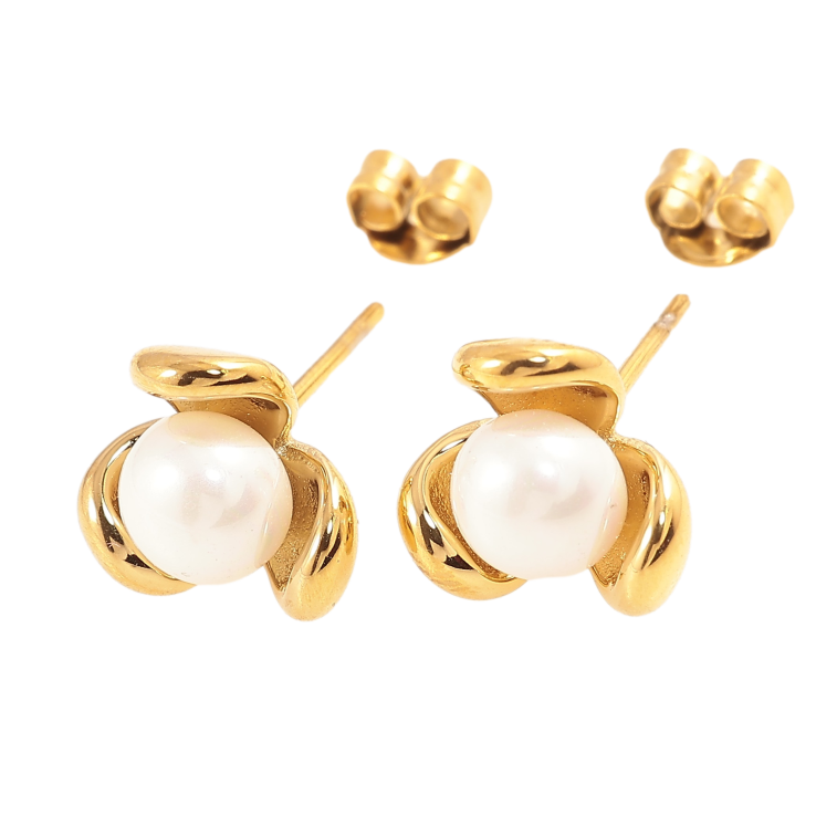 Сережки Нержавіюча сталь пусети "Квіточки з перлинами" фото №8