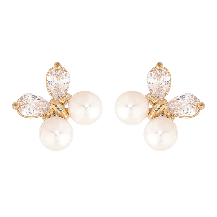 Сережки Нержавіюча сталь пусети "Метелики з перлинами та кристалами" фото №1