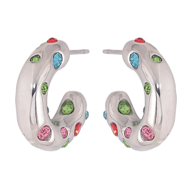 Серьги Нержавеющая сталь пусеты "Дуги с цветными кристаллами" фото №14