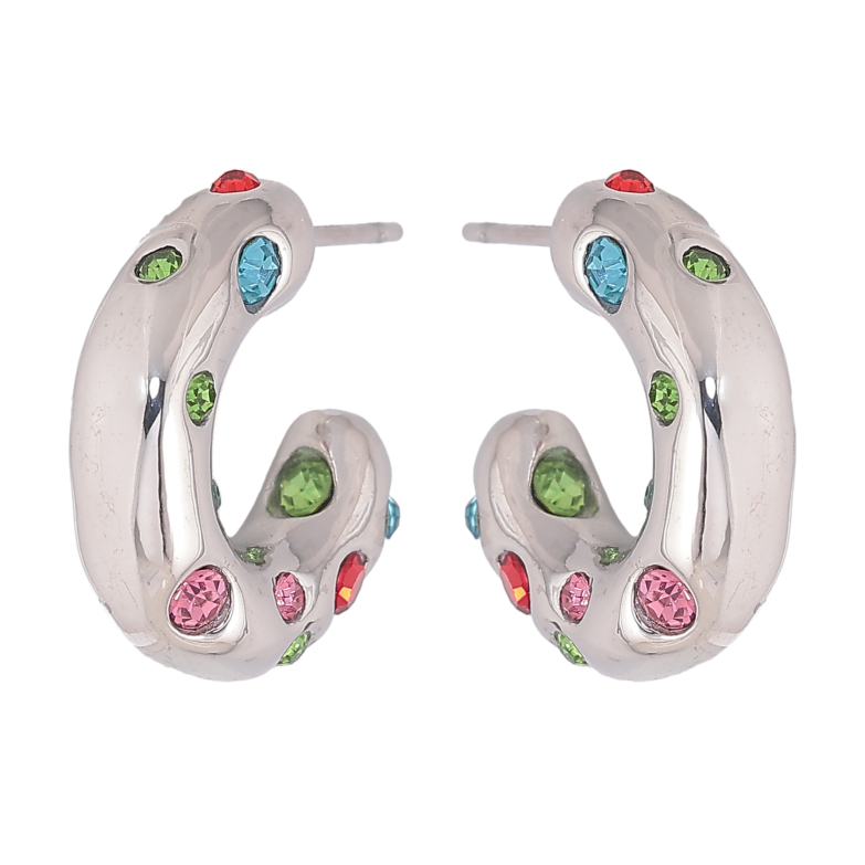 Серьги Нержавеющая сталь пусеты "Дуги с цветными кристаллами" фото №4