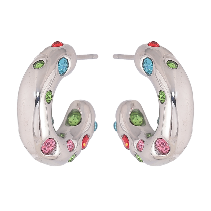 Серьги Нержавеющая сталь пусеты "Дуги с цветными кристаллами" фото №1