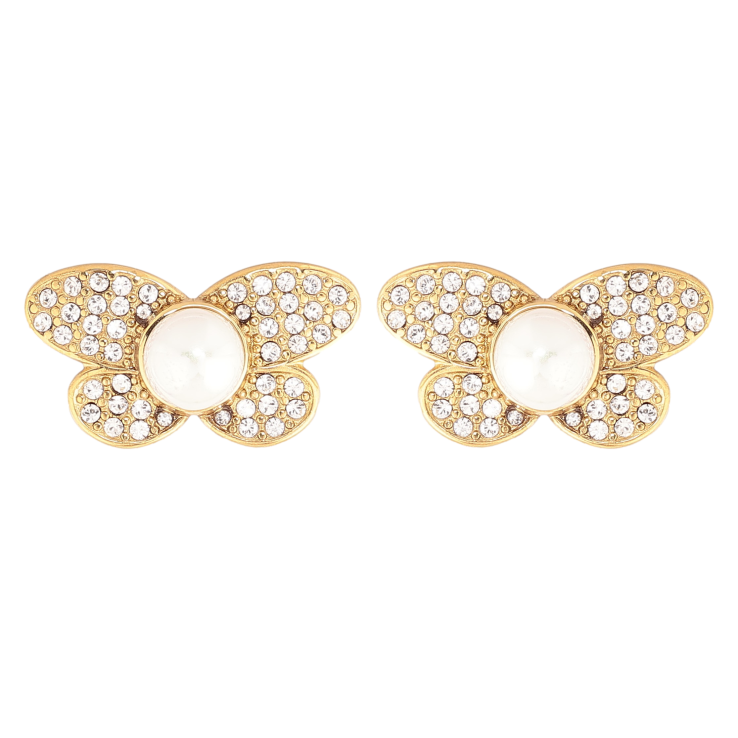 Сережки Нержавіюча сталь пусети "Метелики з кристалами та перлинами" фото №14