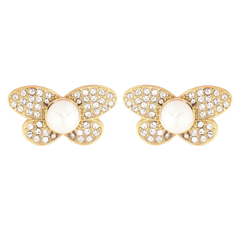 Сережки Нержавіюча сталь пусети "Метелики з кристалами та перлинами" фото №17