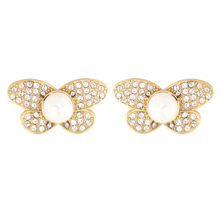 Сережки Нержавіюча сталь пусети "Метелики з кристалами та перлинами" фото №1