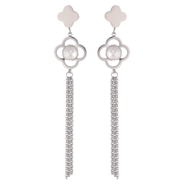 Серьги Нержавеющая сталь пусеты "Подвески с жемчужными вставками" фото №18