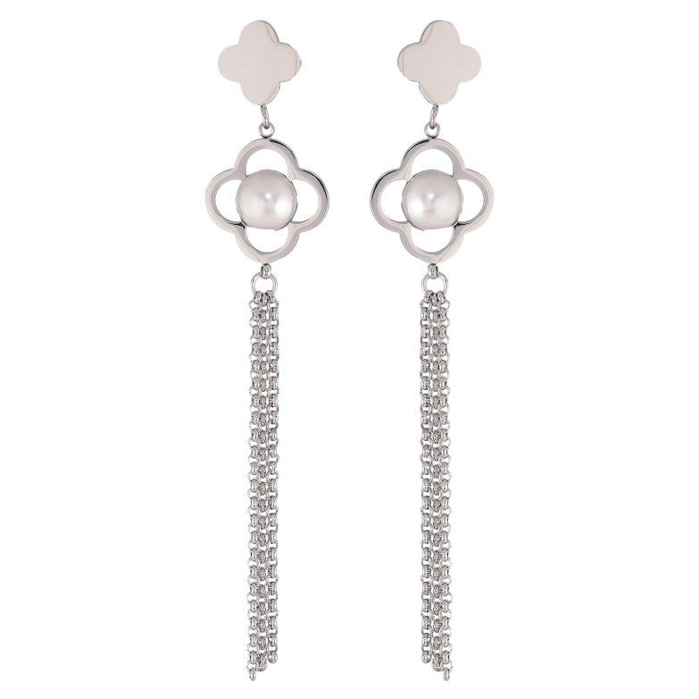 Серьги Нержавеющая сталь пусеты "Подвески с жемчужными вставками" фото №3