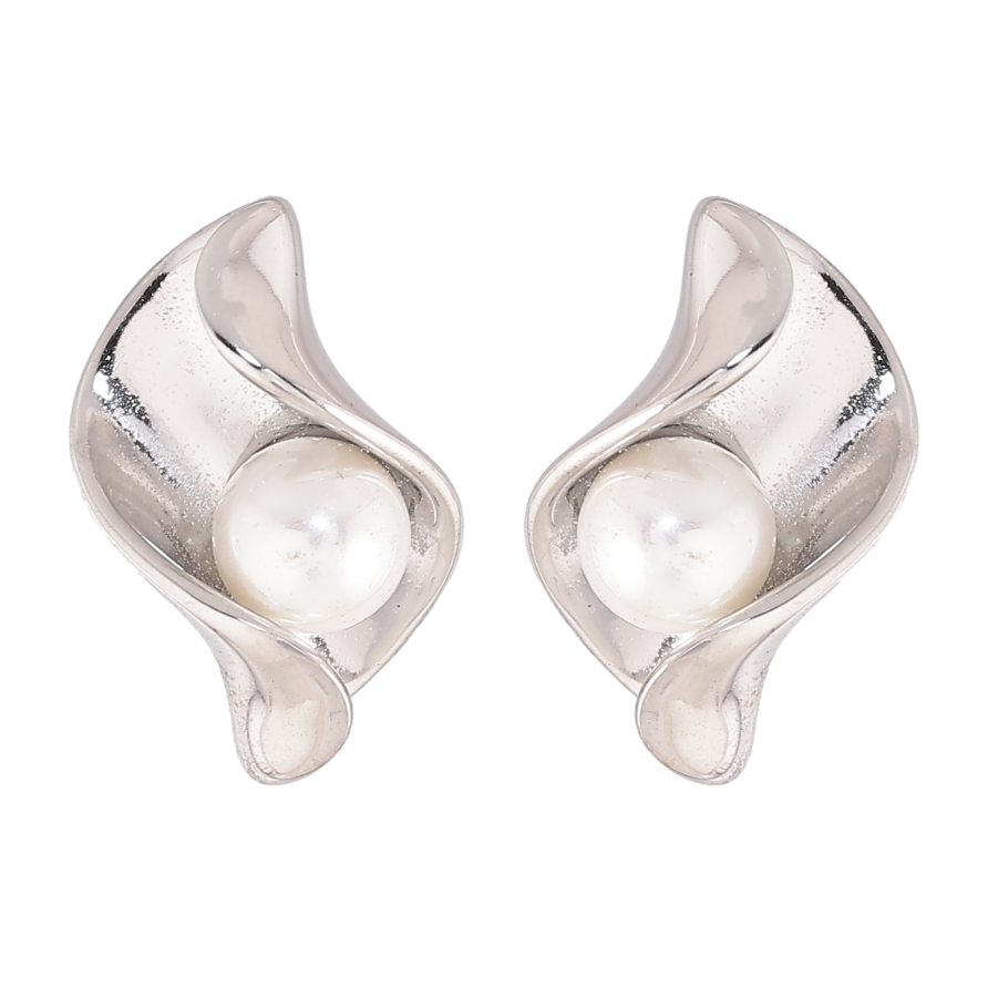 Сережки Нержавіюча сталь пусети "Візерунок з перлинами" фото №1