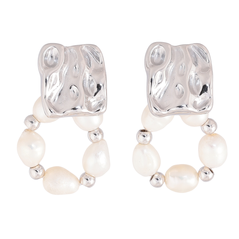 Серьги Нержавеющая сталь пусеты "Подвески с жемчужными бусинами" фото №1