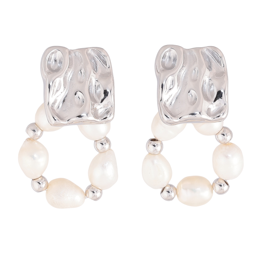 Серьги Нержавеющая сталь пусеты "Подвески с жемчужными бусинами" фото №1