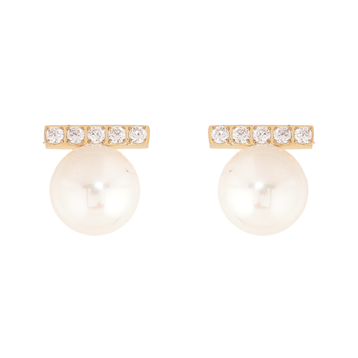 Сережки Нержавіюча сталь пусети "Перлини з доріжками кристалів" фото №8 Сережки Нержавіюча сталь пусети "Перлини з доріжками кристалів" фото №8