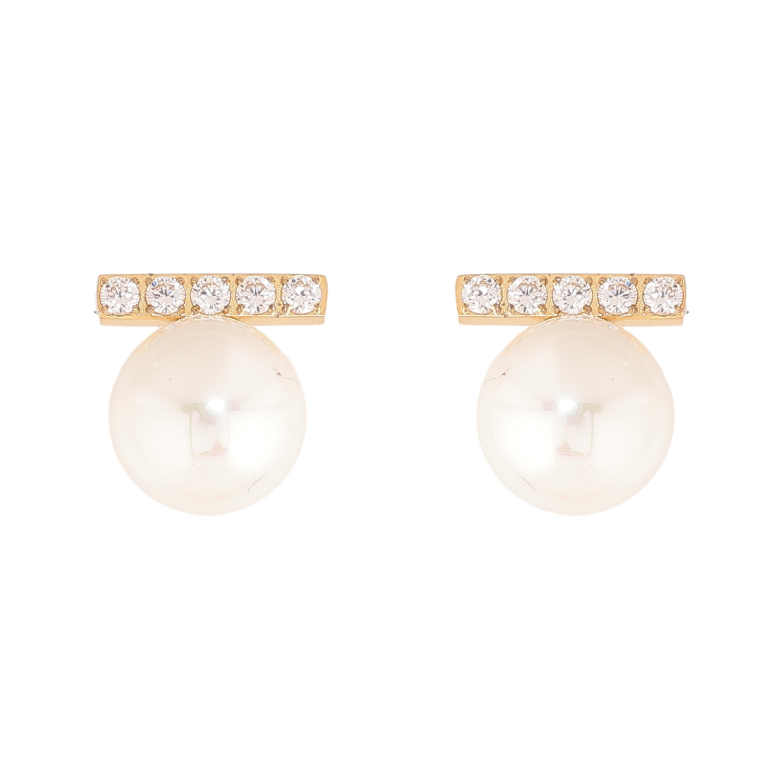 Сережки Нержавіюча сталь пусети "Перлини з доріжками кристалів" фото №12 Сережки Нержавіюча сталь пусети "Перлини з доріжками кристалів" фото №12