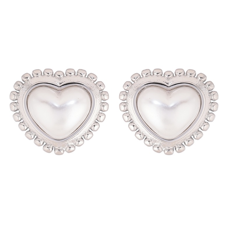 Серьги Нержавеющая сталь пусеты "Жемчужные сердечки" фото №1
