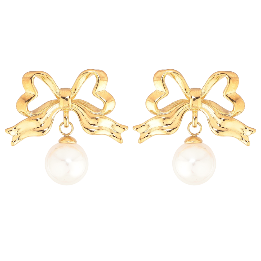 Сережки Нержавіюча сталь пусети "Банти з перлинами" фото №1 Сережки Нержавіюча сталь пусети "Банти з перлинами" фото №1