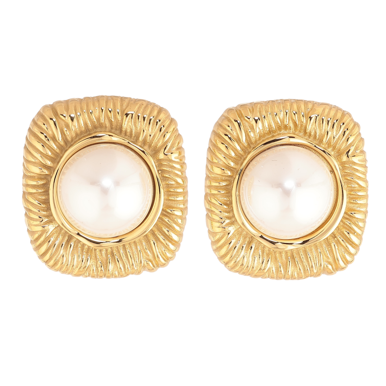 Сережки Нержавіюча сталь пусети "Візерунок з перлинами" фото №1